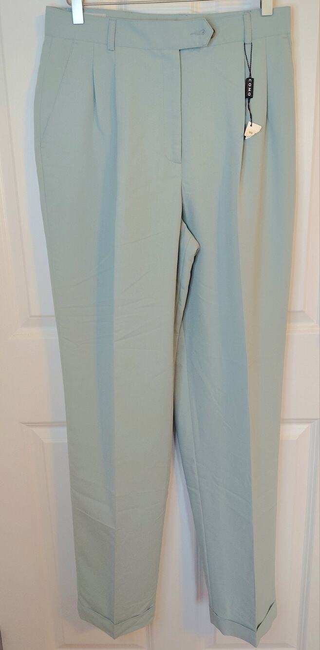 NWT Como Sport High Waisted Pleated Trousers Sage Mint Green Cuffed Pants 10